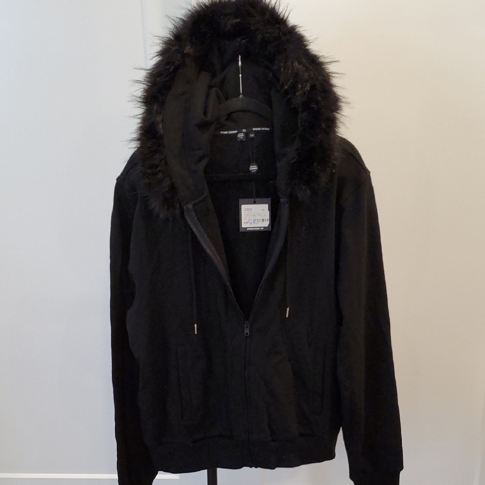 - SOLD -       Opening Ceremony Black Hoodie With Fur Trim - Size L - Brand New